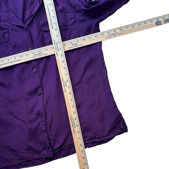 New Concepts 100% Silk Button Front Blouse Purple Camp Collar M Oversized 90s - Picture 4 of 5